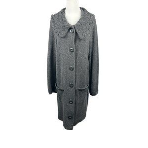 Alfani Cardigan Women Large Long Sleeve Sweater Knee Length Collared Grey‎